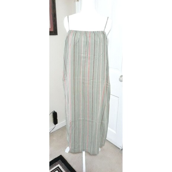 Women's Easy Linen Blend Striped Strappy Dress (M /8-10) "SAGE GREEN COLOR" ~NEW - Picture 1 of 6